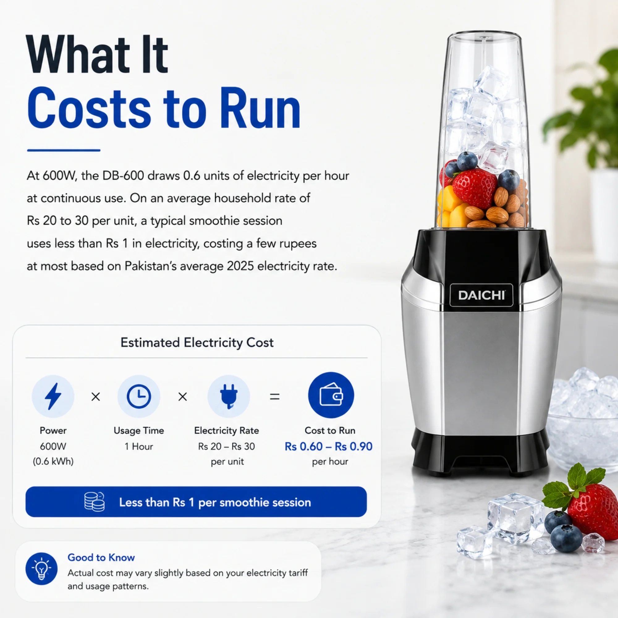 DAICHI DB-600 blender running cost