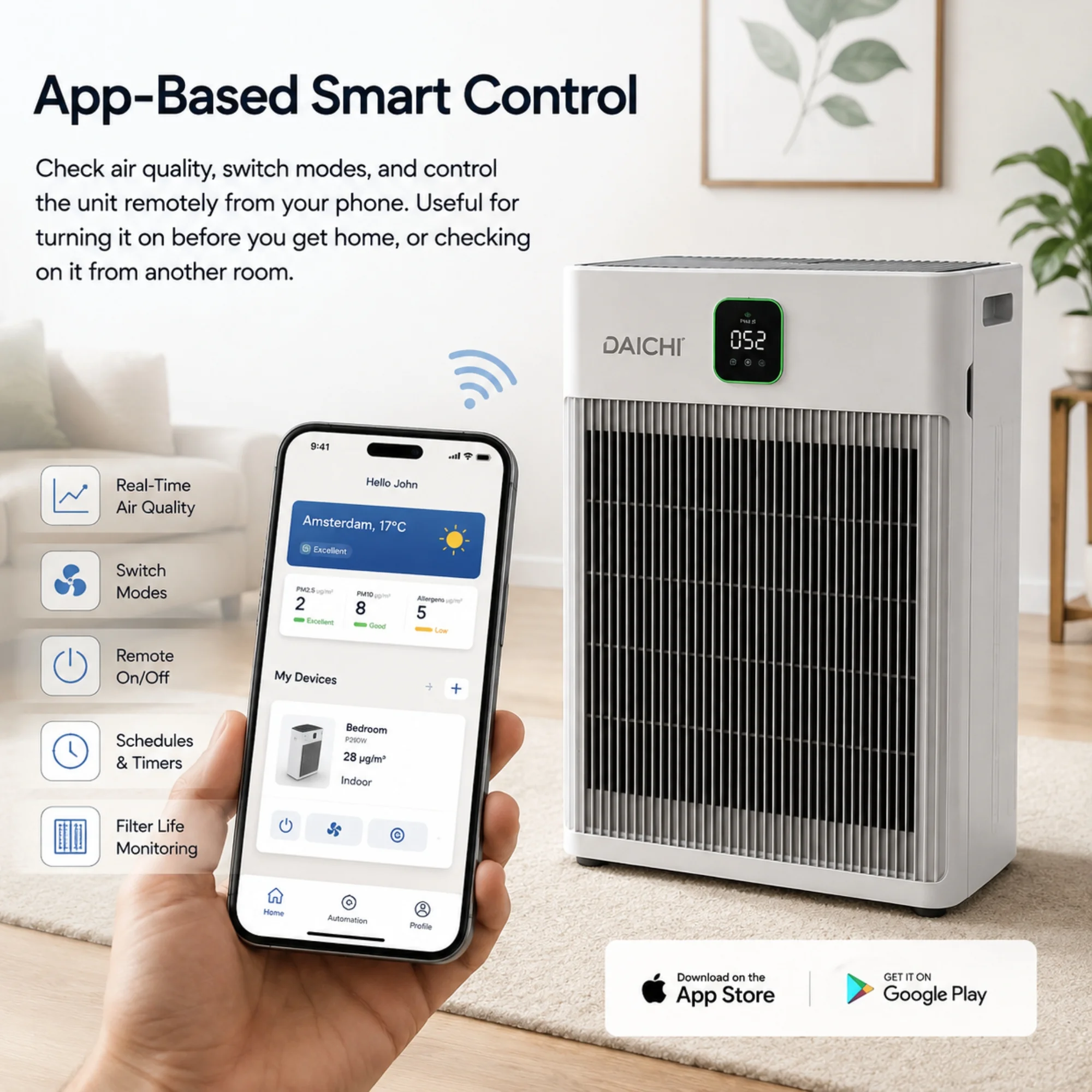 DAICHI air purifier app-based smart control