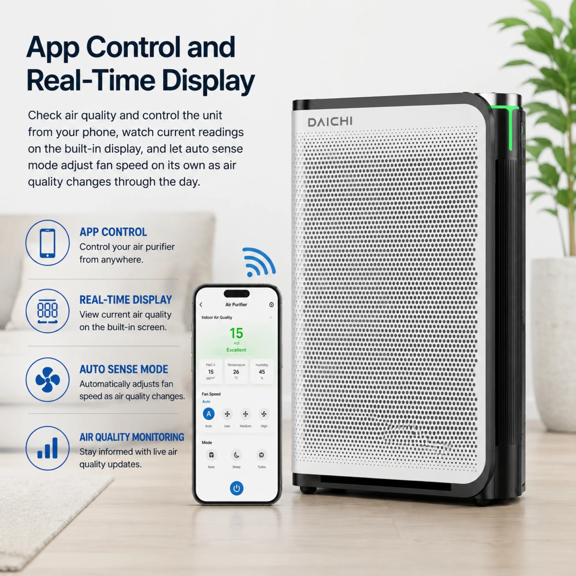 DAICHI air purifier app control and real-time display
