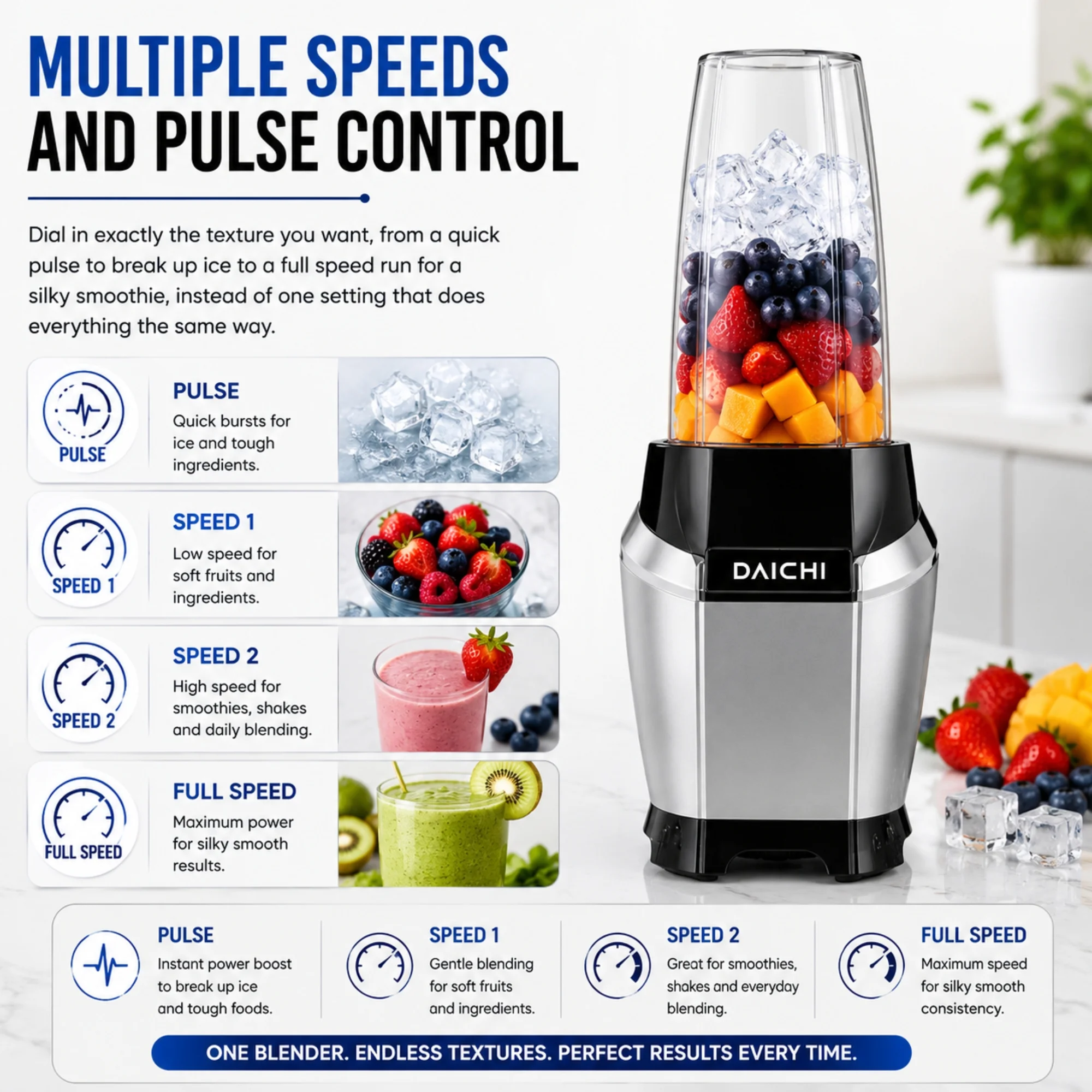 DAICHI blender multiple speed and pulse control