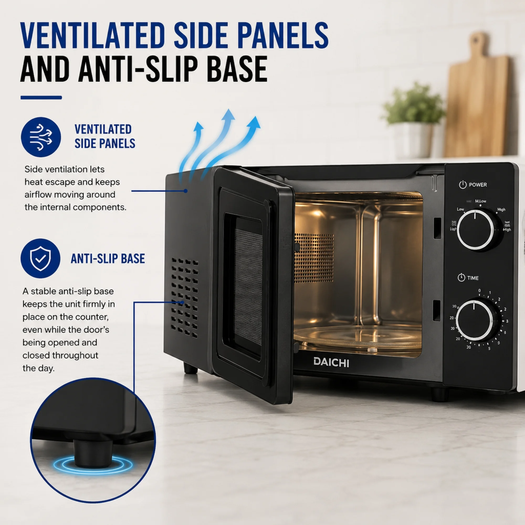 DAICHI ventilated side panels and anti-slip base