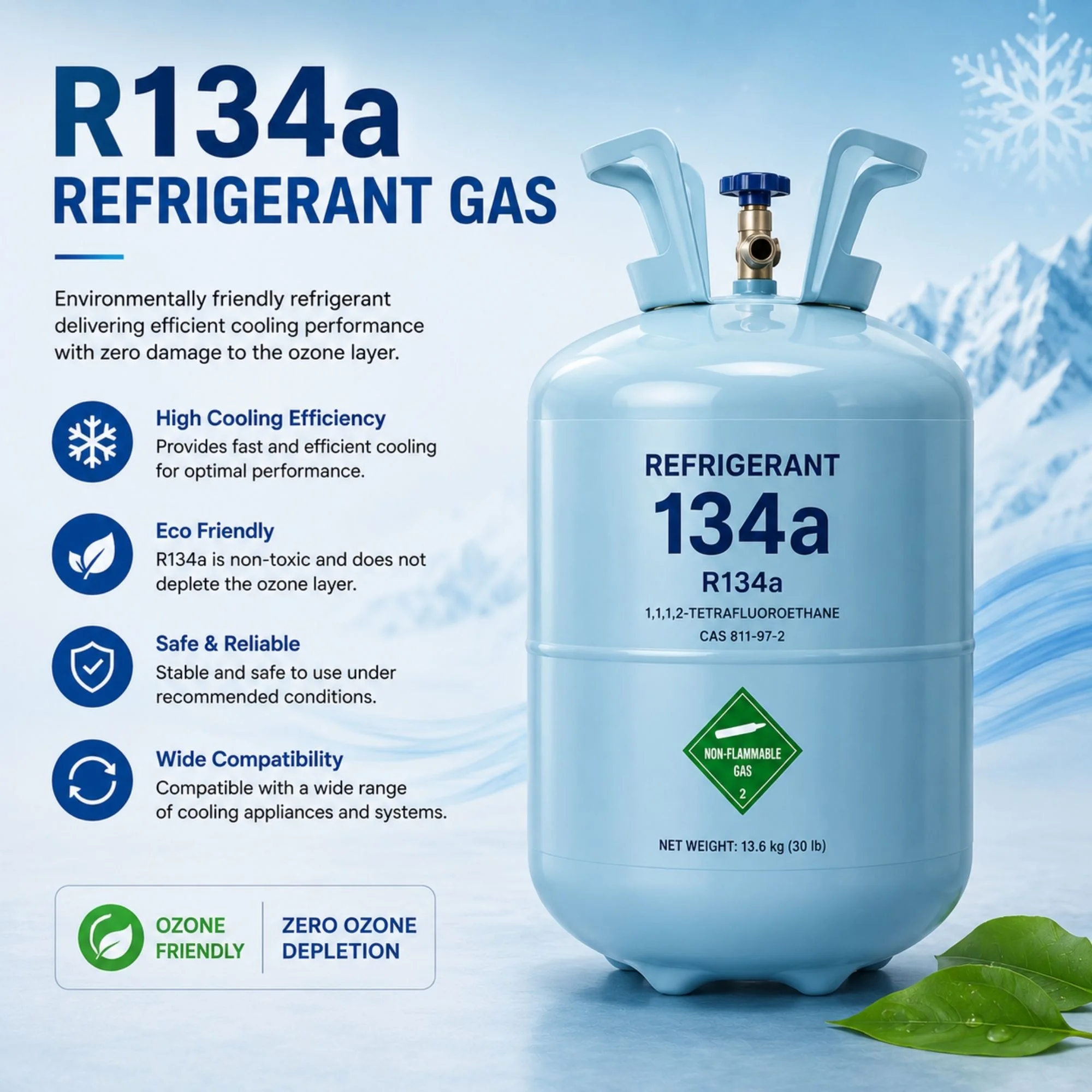 R134a refrigerant gas for efficient cooling