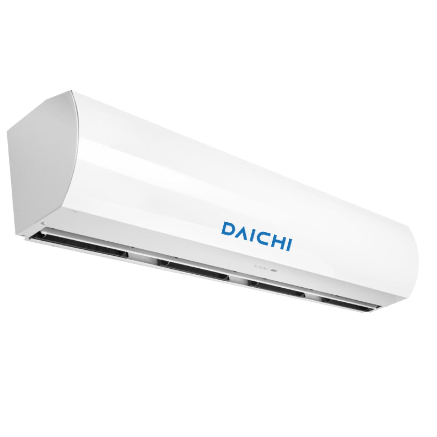 Angled view of 4ft white air curtain